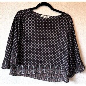 Annabella Top Blouse Size Small Black Geometric‎ Print Boho Travel Lightweight